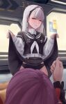  2girls absurdres ak-alfa_(girls'_frontline) artist_name black_panties black_serafuku black_skirt blush bodysuit character_name closed_mouth clothes_lift commentary embarrassed english_commentary english_text feet_out_of_frame female_commander_(girls'_frontline) girls'_frontline girls'_frontline_2:_exilium grey_hair hair_between_eyes highres id_card lips long_hair long_sleeves looking_at_another looking_at_viewer multiple_girls official_alternate_costume orange_eyes panties pink_hair school_uniform serafuku skirt skirt_lift standing tololo_(girls'_frontline_2) tololo_(horizon_cruise)_(girls'_frontline_2) umano_sora underwear white_bodysuit 