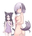  animal_ears ass bad_id bad_pixiv_id bare_shoulders blue_eyes blush breasts cat_ears copyright_request covering dog_ears flat_chest long_hair looking_back medium_breasts mofu multiple_girls naked_towel nude_cover open_mouth purple_hair red_eyes short_hair tail towel 