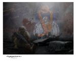  1boy absurdres ak-74m assault_rifle blood green_mask gun hammer_and_sickle highres holding holding_gun holding_weapon injury kalashnikov_rifle mask original rifle russian_ground_forces russo-ukrainian_war sitting solo sun20021109 weapon 