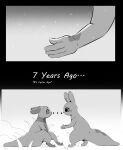 ambiguous_gender anthro black_and_white blush comic cutie_clanket cutie_clover duo ellipsis english_text female_(lore) gloves_(marking) hi_res juniper_bloom leg_markings looking_at_another male_(lore) markings monochrome rain_world reaching_out reaching_towards_another semi-anthro slugcat socks_(marking) text videocult