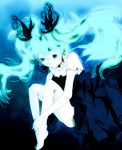  aotsuki-a aqua_eyes bad_id bad_pixiv_id barefoot black_dress dress fetal_position full_body hands_on_feet hatsune_miku highres long_hair pale_skin plantar_flexion shinkai_shoujo_(vocaloid) solo twintails underwater vocaloid 