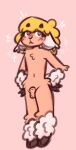 animal_genitalia anthro bean0tastic beanie_(bean0tastic) blonde_hair blush blush_lines bovid caprine eyelashes femboy fingers fluffy genitals hair hi_res hooved_fingers hooves horn male mammal nude sheath sheep solo tagme