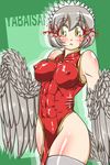  abs blood breasts china_dress chinese_clothes covered_nipples dress feathered_wings feathers futaba_channel harpy jackasss large_breasts monster_girl muscle muscular_female nijiura_maids short_hair skin_tight solo thighhighs wings yabai yellow_eyes 