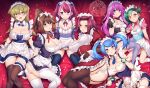  6+girls alternate_costume aqua_eyes ass black_dress black_thighhighs blonde_hair blue_angel_(yu-gi-oh!) blue_dress blue_eyes blue_hair blush breasts brown_eyes brown_hair cleavage commentary_request covered_nipples dress enmaided feet_out_of_frame garter_straps green_hair grey_thighhighs hair_bun highres hiiragi_yuzu izayoi_aki kirishima_romin long_hair looking_at_viewer maid maid_headdress mazaki_anzu medium_hair mizuki_kotori_(yu-gi-oh!) multicolored_hair multiple_girls neck_ribbon orange_eyes panties parted_lips petals pink_dress pink_hair ponytail puffy_short_sleeves puffy_sleeves purple_hair raiou red_dress red_hair red_ribbon ribbon sample_watermark second-party_source short_hair short_sleeves small_breasts tenjouin_asuka thighhighs twintails two-tone_hair underwear watermark white_panties white_thighhighs yellow_eyes yu-gi-oh! yu-gi-oh!_5d's yu-gi-oh!_arc-v yu-gi-oh!_duel_monsters yu-gi-oh!_gx yu-gi-oh!_sevens yu-gi-oh!_vrains yu-gi-oh!_zexal zaizen_aoi 