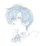  1boy collared_shirt commentary_request cropped_head highres male_focus mp3_player parted_bangs parted_lips persona persona_3 sanriyuexiang shirt short_hair sketch solo white_background yuuki_makoto_(persona_3) 