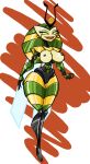  2018 animal_humanoid arthropod arthropod_humanoid breasts female full-length_portrait genitals green_eyes grin hi_res humanoid looking_aside machine my_life_as_a_teenage_robot nickelodeon nipples portrait pussy robot smile socarter solo stripes vexus 