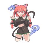  1girl ? animal_ears bow braid cat_ears cat_tail claw_pose contrapposto cowboy_shot cropped_legs kaenbyou_rin multiple_tails nekomata oekaki red_hair sex_se solo tail touhou twin_braids two_tails 