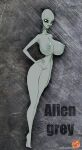  2020 alien alien_humanoid big_breasts black_eyes breasts female full-length_portrait grey_body grey_skin hand_on_hip hi_res humanoid looking_at_viewer nipples not_furry nude portrait roswell_grey small_waist socarter solo text top_heavy 