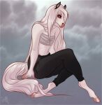  ambiguous_gender anthro aris_(fluffymare) bottomwear clothed clothing digital_media_(artwork) equid equine fluffymare fur hair horse mammal simple_background sitting solo topwear 