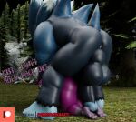  3d_(artwork) all_fours anthro anus backsack balls big_balls big_butt big_penis blue_body blue_fur butt camseven dark_gaia digital_media_(artwork) duo english_text erection eulipotyphlan fur genitals girly grey_hair hair hi_res male male/male mammal muscular muscular_male outside penis perineum purple_body purple_fur sega size_difference sonic_the_hedgehog sonic_the_hedgehog_(series) sonic_the_werehog sonic_unleashed teapot_(body_type) text thick_thighs unknown_species watermark were wereeulipotyphlan werehog wide_hips wings 