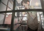  1boy absurdres brick_wall brown_eyes brown_hair corded_phone highres holding holding_phone indoors kento_matsuura open_mouth original phone short_hair short_sleeves surprised table through_window vest window 