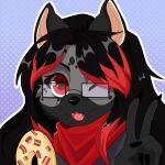  absurd_res anthro bacon dessert doughnut elainnn_e food fri&#039;ga_hime_(ender_kaziki) headshot_portrait herm hi_res hyaenid intersex mammal meat portrait solo 