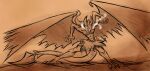  absurd_res action_pose anthro dragon glowing glowing_eyes hi_res ink loafofbirb male pose simple_background sketch solo spread_wings wings 