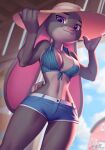 2022 4_fingers animated anthro bottomwear breasts cleavage clothed clothing collaboration disney evenesko.d.fox_(artist) female fingers fur judy_hopps lagomorph leporid long_ears looking_at_viewer mammal multicolored_body multicolored_fur pakwan008 pink_nose purple_eyes rabbit shorts smile solo topwear two_tone_body two_tone_fur zootopia 
