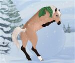  blue_eyes daisy_(wasen) digital_media_(artwork) equid equine feral fluffymare hair hooves horn looking_back mammal mane scarf snow solo unicorn 