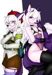  anthro arctic_fox canid canine demon duo eyewear fox fur girly glasses greedmasterh hi_res horn male male/male mammal necronomicon nerd pink_body pink_fur reflection solo succubus 