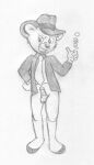  anthro balls biped bottomless clothed clothing coin disney erection eyebrows fedora gangster genitals graphite_(artwork) hat headgear headwear kit_cloudkicker male mammal necktie pencil_(artwork) penis raised_eyebrow reddragonkan smile smirk solo talespin teenager traditional_media_(artwork) ursid young 