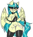  &lt;3 &lt;3_eyes after_sex anthro anthrofied auntie_lofty_(mlp) big_breasts blue_hair blush bodily_fluids bottomless bra breasts butt choker cleavage clothed clothing collar cum cum_in_hair cum_on_breasts cum_on_butt cum_on_face cum_on_hand equid equine female friendship_is_magic genital_fluids genitals hair hasbro hi_res jewelry legwear long_hair long_tail mammal my_little_pony necklace nelljoestar orientation_play panties pegasus pussy ring simple_background solo stockings thick_thighs underwear white_background wide_hips wings 