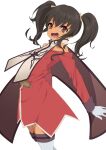  1girl anise_tatlin ao-tombo black_hair brown_eyes gloves hair_ribbon long_hair looking_at_viewer open_mouth ribbon simple_background smile solo tales_of_(series) tales_of_the_abyss thighhighs twintails white_background 