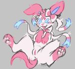  &gt;_&lt; anus blush eeveelution eyes_closed female feral generation_6_pokemon genitals grey_background nintendo open_mouth pawpads paws pink_body pokemon pokemon_(species) pussy simple_background smile solo spread_legs spreading sylveon t4t_fur video_games white_body 