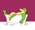  2021 3_toes 4_fingers absurd_res alligator alligatorid anthro bathing bathtub biped brok_(character) brok_the_investigator crocodilian eyes_closed feet fingers green_body hi_res humanoid_hands reptile scalie sobieniak solo toes video_games 