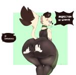  absurd_res angry anthro big_butt bottomwear butt butt_grab clothing dialogue dipstick_tail female foxialewd hand_on_butt hi_res kaz_(foxialewd) long_neck mammal markings mustela mustelid musteline pants solo spread_butt spreading stoat tail_markings thick_thighs true_musteline wide_hips yoga_pants 
