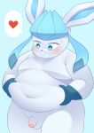  &lt;3 absurd_res balls belly belly_pinch blue_body blue_eyes blush eeveelution flaccid foreskin fupa generation_4_pokemon genitals glaceon hi_res male navel nintendo nude overweight penis pink_penis pokemon pokemon_(species) solo tolild video_games 