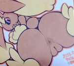  anthro anus brown_body butt female generation_4_pokemon genitals hi_res looking_at_viewer lopunny nintendo noise_(artist) pokemon pokemon_(species) pussy red_eyes solo traditional_media_(artwork) video_games y_anus 