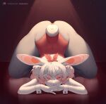  absurd_res anthro ass_up butt clothed clothing female hair hi_res highlights_(coloring) ima_(imabunbun) imabunbun lagomorph leporid looking_at_viewer mammal pink_highlights rabbit solo white_hair 