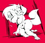  absurd_res anthro breasts canid canid_demon collar demon female hellhound helluva_boss hi_res looking_at_viewer loona_(helluva_boss) mammal monochrome nipples nude solo spiked_collar spikes zinnick 