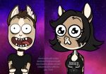  2019 anthro artist_name black_clothing black_hair black_shirt black_t-shirt black_topwear brown_hair bust_portrait clothed clothing cosmic_background dated demireality felid female front_view fur gesture hair male mammal middle_finger multiple_images open_mouth portrait red_tongue shirt short_hair simple_eyes solo space space_background star t-shirt tan_body tan_fur tongue topwear 