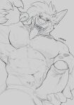  abs anthro blau caronte collar dragon erection fish genitals greyscale humanoid_genitalia hybrid looking_at_viewer low-angle_view male marine monochrome muscular muscular_anthro muscular_male nude open_mouth pecs penis piercing shark simple_background sketch solo teeth tongue 