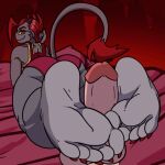  1:1 5_toes animated anthro barefoot bodily_fluids claws cum demon feet foot_fetish foot_play footjob genital_fluids humanoid_feet humanoid_genitalia imp looking_at_viewer lying on_back paws precum saaxon sex short_playtime soles solo toes 