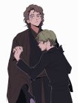  2boys anakin_skywalker blonde_hair blue_eyes brown_hair closed_mouth father_and_son gloves luke_skywalker multiple_boys scar scar_across_eye simple_background single_glove size_difference skdlfjgrp star_wars white_background 