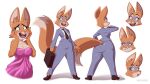  anthro breasts briefcase business_suit butt canid canine cleavage clothed clothing diane_foxington dreamworks dress eyewear female fox glasses hi_res mammal necktie okasaira open_mouth open_smile rear_view smile solo suit the_bad_guys 