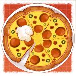  1other among_us cheese chili_pepper commentary crewmate_(among_us) food food_focus highres lying on_food oversized_food pepperoni pizza solo symbol-only_commentary tenmiyakiyo white_(among_us) 