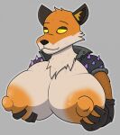  anthro big_breasts breasts canid canine epic_games female fennix_(fortnite) fortnite fox hand_on_breast hi_res huge_breasts huge_nipples mammal no_pupils solo spiked_jacket supporting_breasts swankybones video_games 