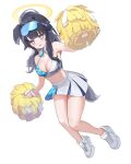  1girl absurdres animal_ears armpits bare_legs bare_shoulders black_hair blue_archive blue_eyes breasts cheerleader cleavage crop_top dog_ears dog_girl dog_tail full_body goggles goggles_on_head halterneck hibiki_(blue_archive) hibiki_(cheerleader)_(blue_archive) highres holding holding_pom_poms kaho_oco long_hair looking_at_viewer medium_breasts midriff miniskirt navel open_mouth pleated_skirt pom_pom_(cheerleading) ponytail shirt shoes skirt sleeveless sleeveless_shirt sneakers solo stomach tail thighs white_footwear white_skirt wing_collar wristband 