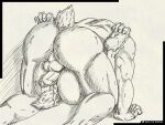  2022 4:3 absurd_res anus ball_tuft balls bodily_fluids butt claws cum cum_drip cum_inside dripping duo ejaculation erection fist foreskin garo_(artist) genital_fluids genitals hi_res inktober kinktober kubrow male male/male monochrome muscular paws penis raised_tail short_tail spread_legs spreading toe_curl tuft video_games warframe 