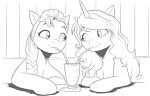  drinking duo earth_pony equid equine eye_contact eyebrows eyelashes female feral greyscale hair hasbro horn horse izzy_moonbow_(mlp) long_hair looking_at_another mammal milkshake mlp_g5 monochrome my_little_pony nauyaco pony smile straw sunny_starscout_(mlp) unicorn 