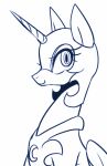  2014 armor blue_and_white bust_portrait equid equine eyelashes female feral friendship_is_magic hasbro headgear helmet horn looking_up mammal marenlicious monochrome my_little_pony nightmare_moon_(mlp) portrait simple_background smile solo white_background winged_unicorn wings 