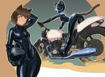  clothing domestic_cat felid feline felis female hi_res humanoid mammal motorcycle not_furry rosemary02 rubber rubber_clothing rubber_suit solo vehicle 