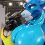  1:1 3d_(artwork) anthro bare_chest big_pecs blue_eyes digital_media_(artwork) dragon duo hi_res horn interz looking_at_chest male male/male meme muscular nighdruth nighdruth_(character) pecs scalie stare 