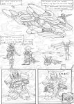  aircraft black_and_white breaking comic destruction dialogue english_text field gun kitfox-crimson kneeling knight_armor lying lying_on_ground machine mecha monochrome motion_lines mountain onomatopoeia ranged_weapon russian shattered sketch smoke snap sound_effects surprise text weapon wings zero_pictured 