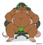 2022 absurd_res anthro belly big_belly brown_body bulge chair clothing furniture headphones headphones_around_neck hi_res humanoid_hands male mammal manlyster moobs murid murine navel nipples overweight overweight_male rat rodent sitting solo underwear 