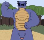  anthro big_pecs big_penis blastoise blue_body blue_skin eyewear flexing_bicep flexing_muscles forest generation_1_pokemon genitals hand_on_stomach hi_res humanoid male muscular muscular_male nintendo nude pecs penis plant pokemon pokemon_(species) slightly_chubby slightly_chubby_anthro slightly_chubby_male smile solo solo_focus sunglasses toridiaz tree video_games 