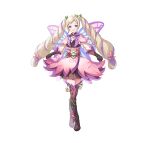  1girl absurdres alternate_costume bangs blonde_hair boots commentary_request dress earrings elise_(fire_emblem) fairy_wings fire_emblem fire_emblem_fates fire_emblem_heroes flower full_body gloves gradient gradient_clothes hair_ornament highres jewelry layered_skirt long_hair long_sleeves looking_at_viewer multicolored_hair official_art open_mouth pleated_skirt purple_eyes purple_hair ringozaka_mariko shiny shiny_hair short_dress simple_background skirt skirt_hold smile standing striped thigh_boots twintails two-tone_hair vertical_stripes white_background wings zettai_ryouiki 