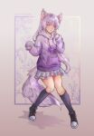  animal_ears flower hood hoodie kaneko_mimi light_purple_hair long_hoodie non-web_source pout purple_eyes shoes skirt sneakers tail thighhighs wolf_ears wolf_girl wolf_tail 