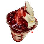  cherry commentary english_commentary food fruit ice_cream no_humans original parfait strawberry studiolg sundae syrup watermark whipped_cream 