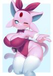  2022 4_fingers 848siba absurd_res anthro anthrofied big_breasts blue_eyes blush bow_tie breasts claws cleavage clothed clothing digital_media_(artwork) eeveelution espeon female female_anthro finger_claws fingers fur generation_2_pokemon hi_res huge_breasts kemono legwear leotard looking_at_viewer nintendo one_eye_closed pink_body pink_fur pokemon pokemon_(species) pokemorph portrait shirt_collar shirt_cuffs short_stack solo thick_thighs thigh_highs three-quarter_portrait tight_clothing video_games wide_hips wink 